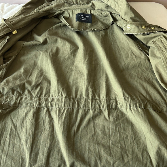 Women’s Love Tree Olive Green Hooded Utility Jacket Size M Cotton Military Parka - Picture 8 of 10